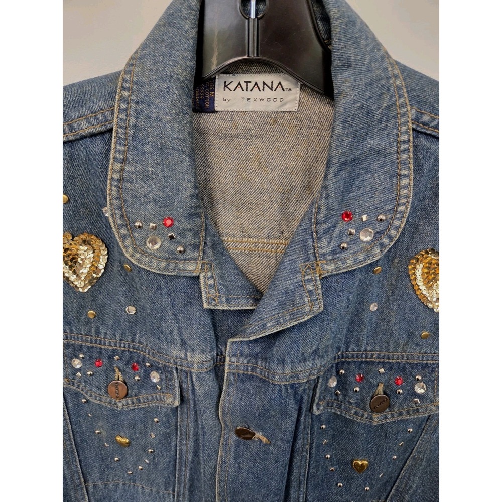 Vintage 90s Denim Vest Beaded Sequined Studed Western Womens Med